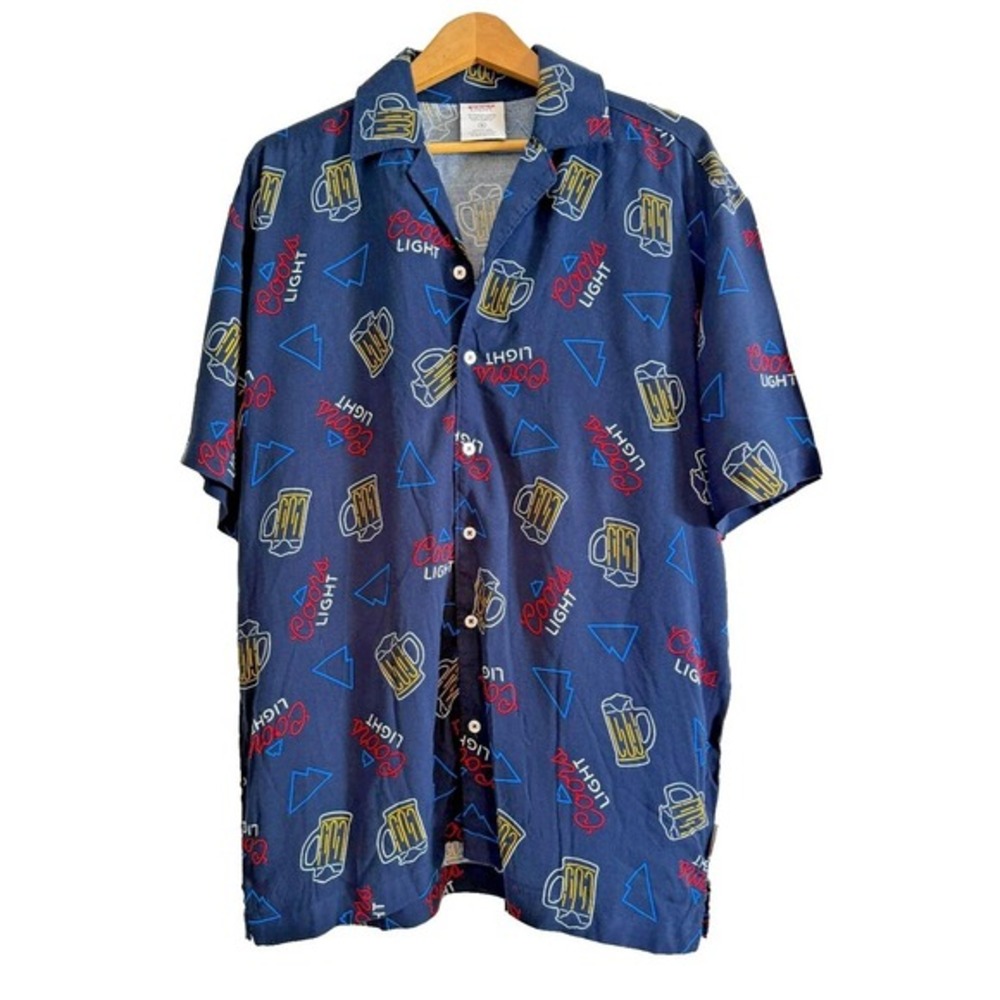 NEW Coors Light Button Up Mens Small Shirt‎ Blue Beer Mug Logo Rayon Dadcore